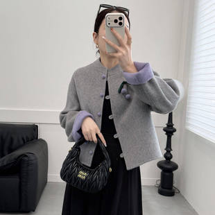 新中式双面羊毛大衣女短款2025新款国风羊毛双面呢外套时尚百搭