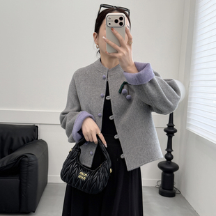 新中式双面羊毛大衣女短款2025新款国风羊毛双面呢外套时尚百搭