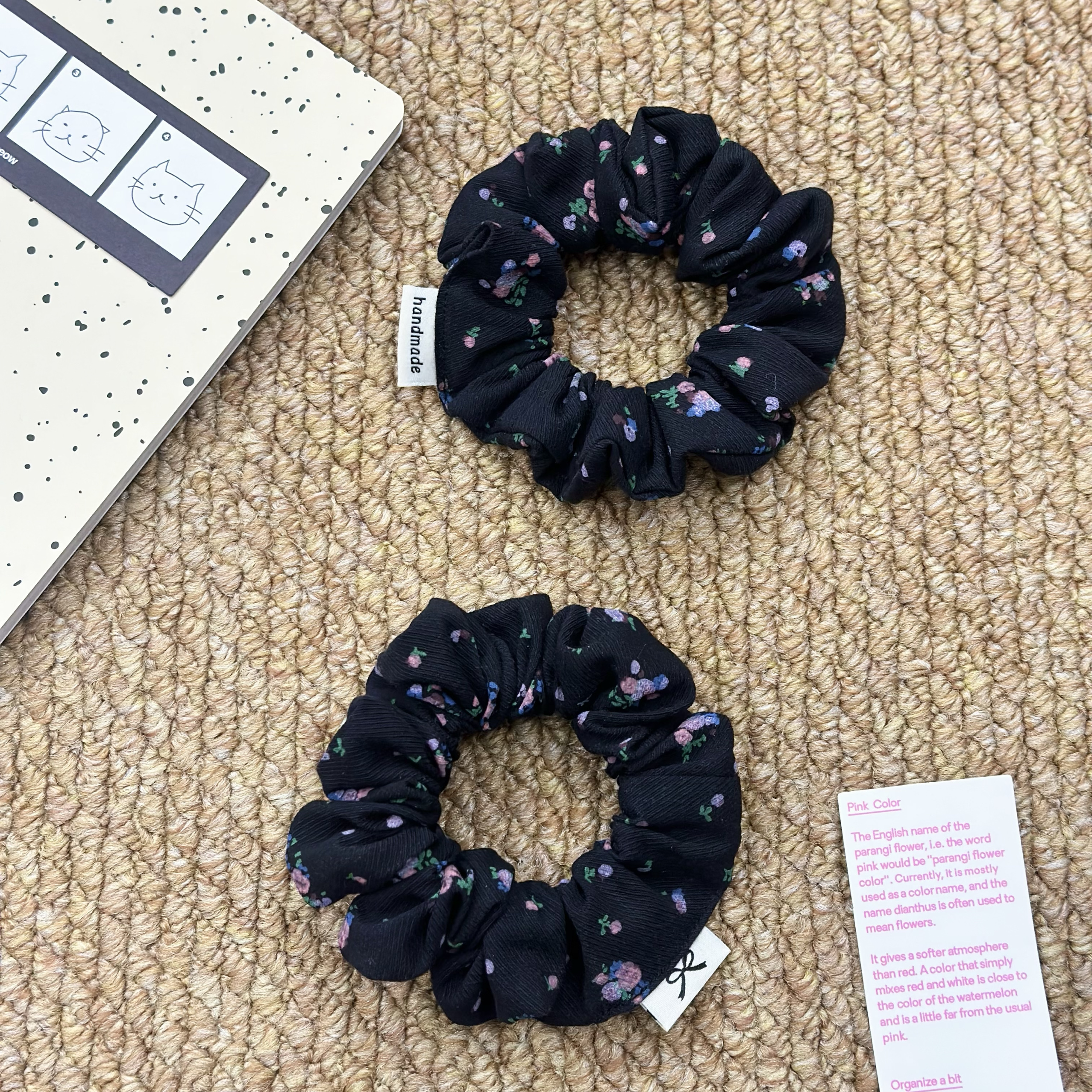 一袋星星 小肠原创手作黑色碎花高级感大肠发圈简约百搭发绳皮筋