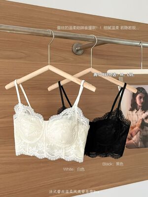 新款春夏法式提花蕾丝温柔风一字美背抹胸吊带固定杯短款BAR内衣