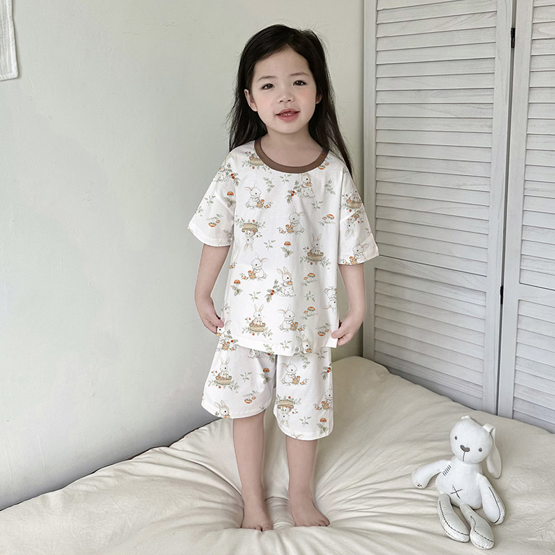 儿童睡衣纯棉男女童短袖家居服套装小孩宝宝空调服宝宝夏薄款睡衣