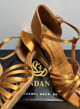 ITEN拉丁舞鞋女成人 新款T带款古铜色中高跟软底比赛艺考拉丁鞋