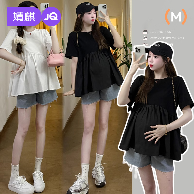 孕妇装短袖t恤女2025新款夏季宽松小个子夏装上衣娃娃衫遮肚显瘦
