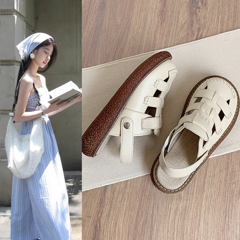 婧麒凉鞋女外穿两穿包头半拖鞋洞洞鞋女款夏季厚底沙滩罗马女鞋
