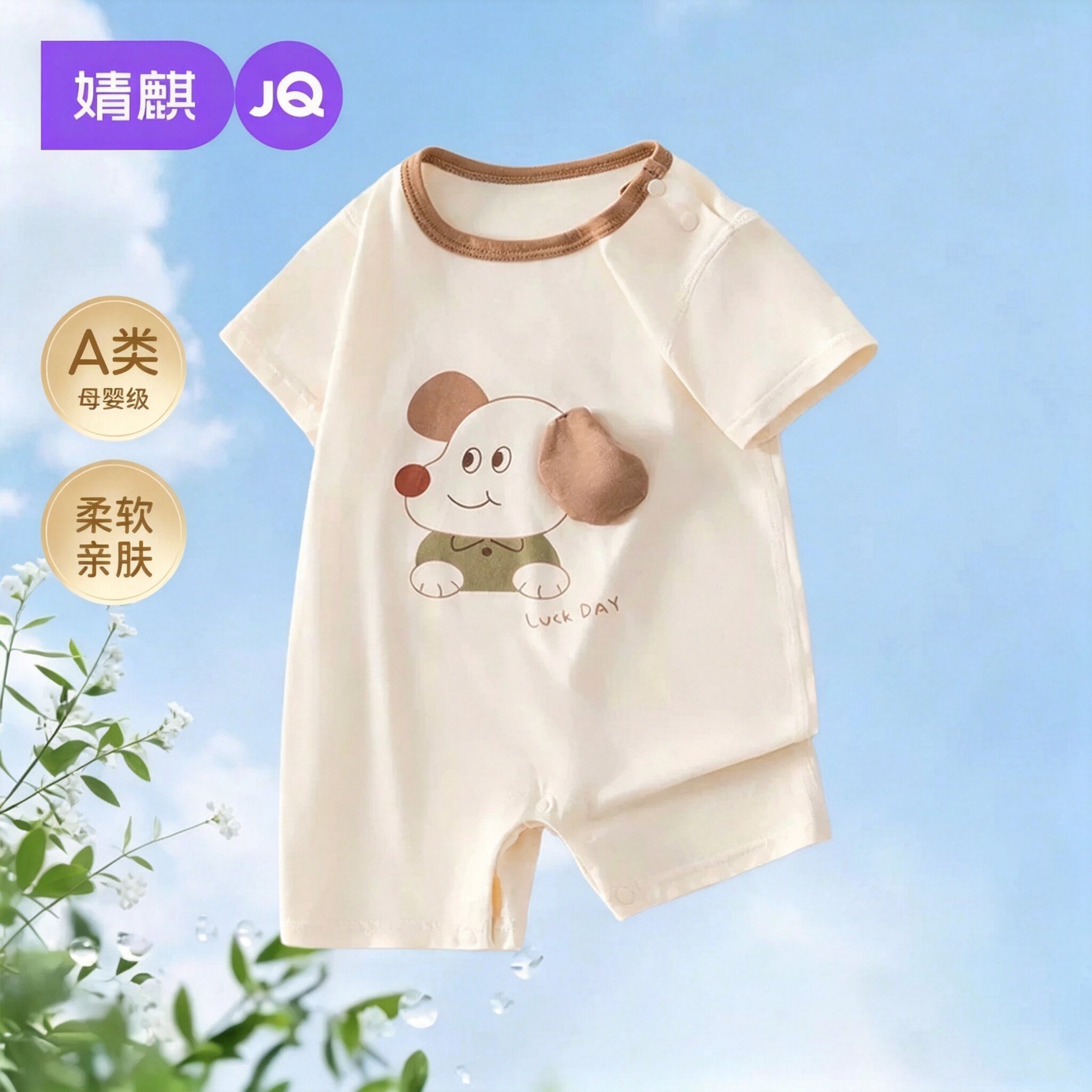 JQ婧麒新生婴儿夏季薄款短袖连体衣婴幼儿宝宝夏天睡衣外出夏装