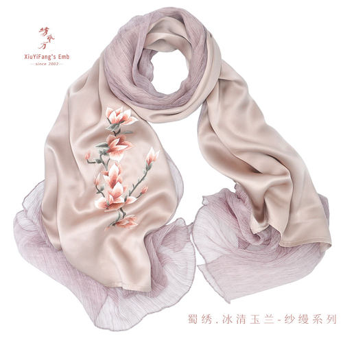 成都特色蜀绣手工刺绣拼纱围巾