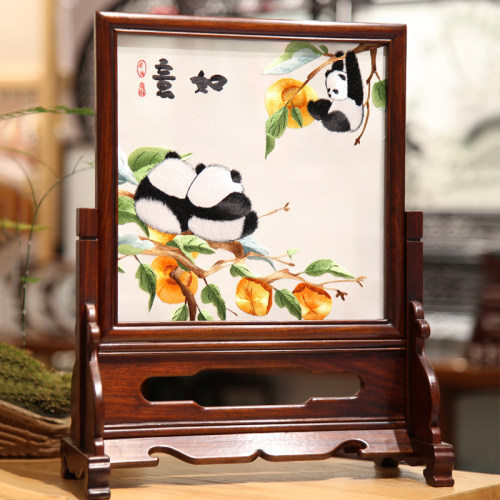 非遗蜀绣双面绣摆件熊猫屏风礼品