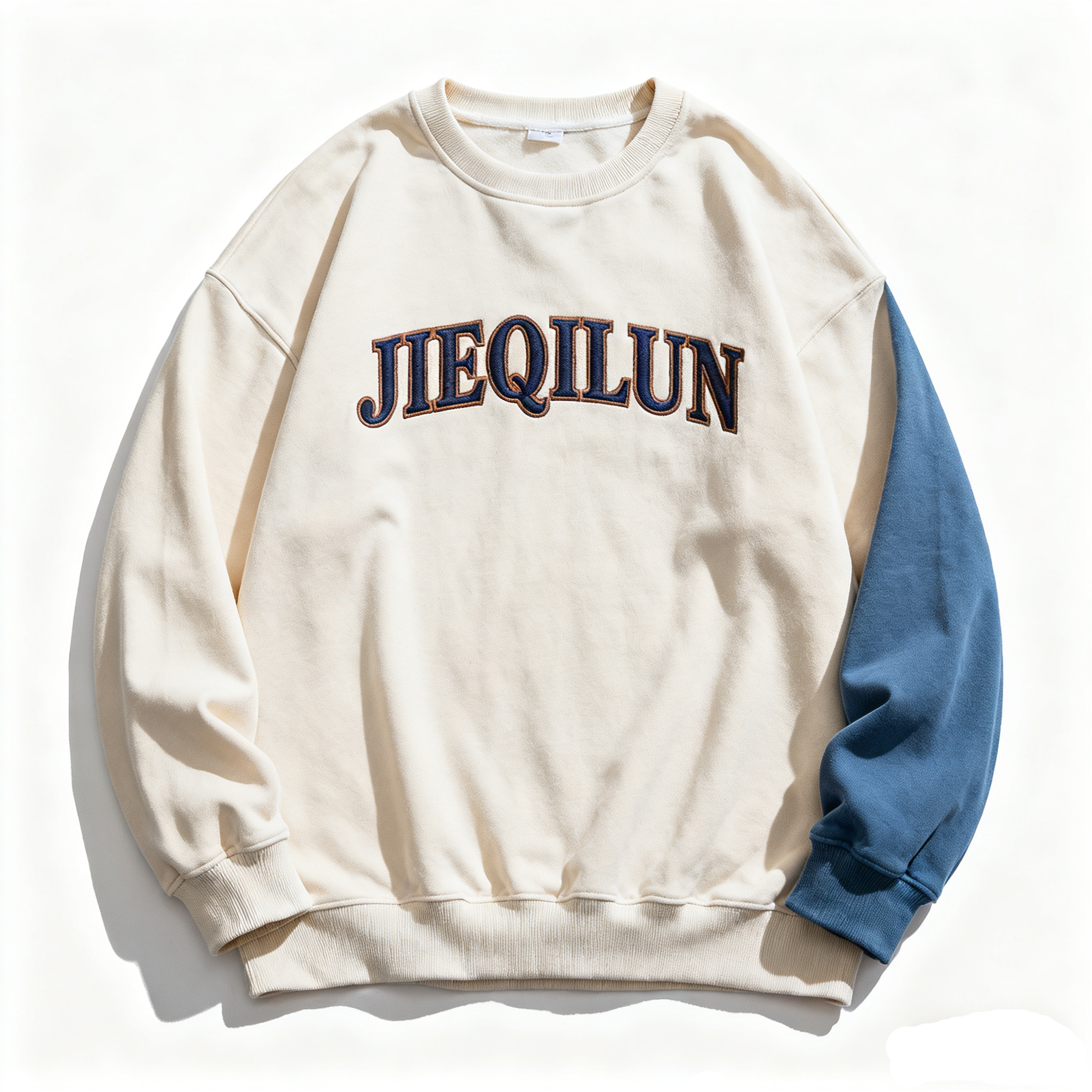 JIEQILUN撞色袖子字母印花青少年宽松圆领套头舒适长袖卫衣