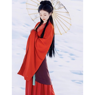 2026原创汉服女魏晋南北朝红色大袖中国风晋制交领广袖襦裙侠客风