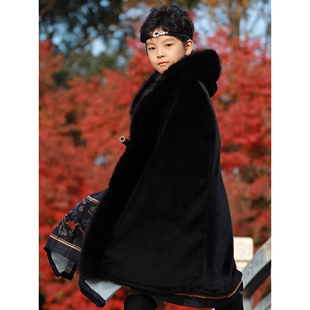 2026儿童汉服披风男童古风斗篷冬季保暖加绒女童加厚大氅披肩外出