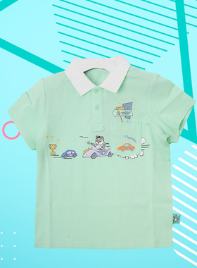 李宁童装夏季新款男小童休闲运动卡通短袖T恤 polo衫 YPLR003