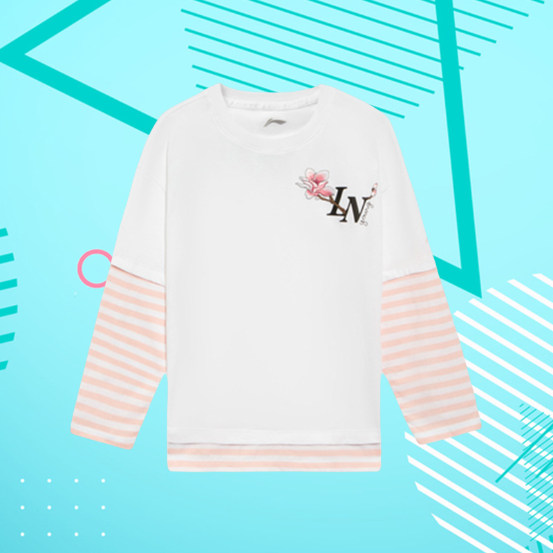 李宁童装长袖T恤女大童新款运动生活系列春宽松运动服YHSS018