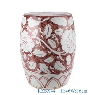 景德镇陶瓷凳子手绘矾红松鹤鼓凳青花斗彩鱼藻纹凉墩凳子鼓凳摆件