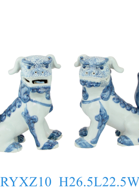 国风孔雀蓝兰狮子狗桌面落地摆件