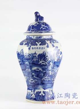 仿古风康熙手绘青花多边形将军罐