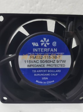 INTERFAN 全新PM032-115-3B-7 AC115V  9/7W 插片散热风扇