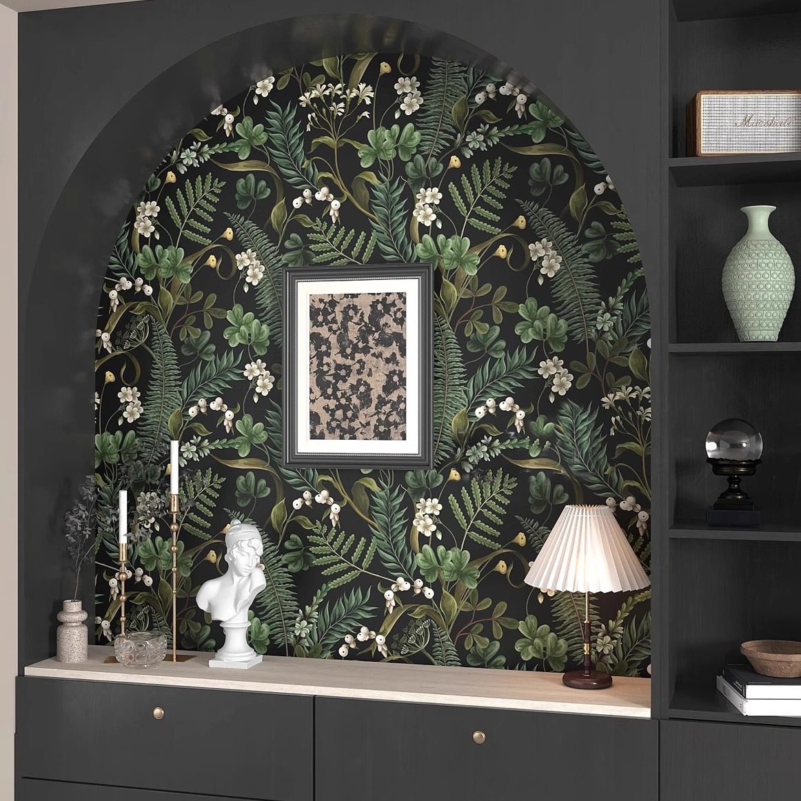 定制无缝墙布法式厥类植物绿色墙纸客厅卧室餐厅酒店背景凤壁布