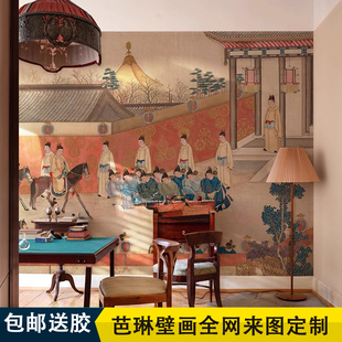 国画茶室酒楼壁纸无缝定制壁画 新古典墙布红楼梦民宿酒店墙纸中式