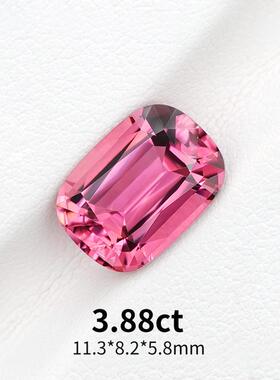 3.88ct长枕形天然粉碧玺阿富汗樱花粉碧玺戒面裸石全净全反火宝石