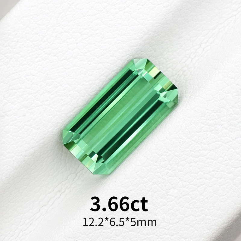 3.66ct天然绿碧玺阿富汗精切戒面碧玺裸石长方形宝石薄荷绿碧玺