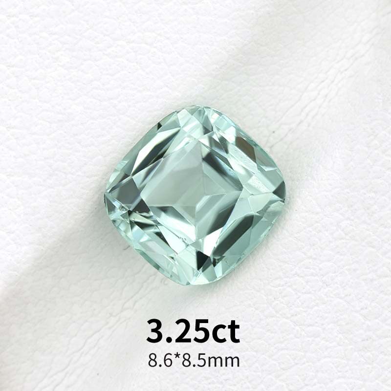 3.25ct天然蓝绿碧玺薄荷绿碧玺裸石枕形精切戒面彩宝珠宝定制镶嵌