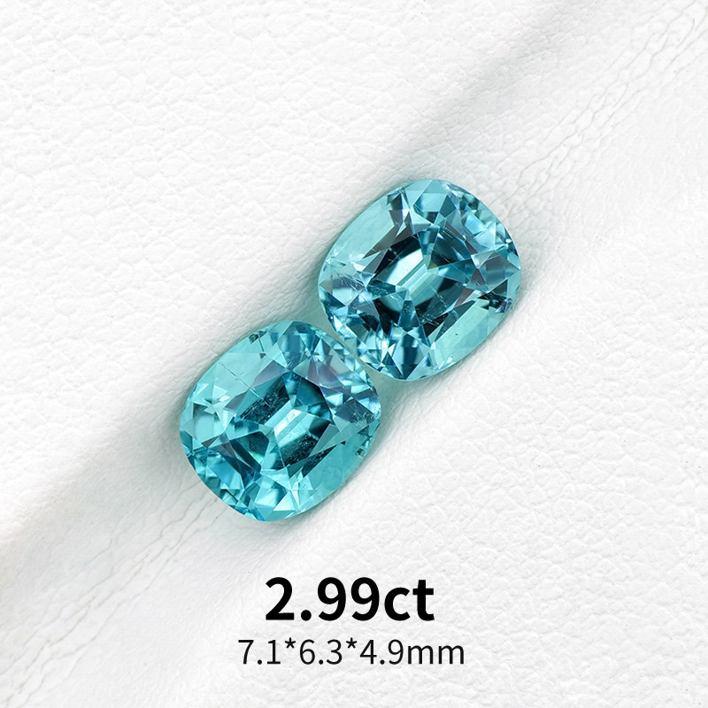 2.99ct配对天然薄荷绿碧玺裸石Tiffany蓝碧玺枕形戒面蓝绿色彩宝