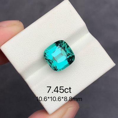 7.45ct阿富汗天然lagoon碧玺裸石枕形戒面蓝绿色宝石珠宝定制镶嵌