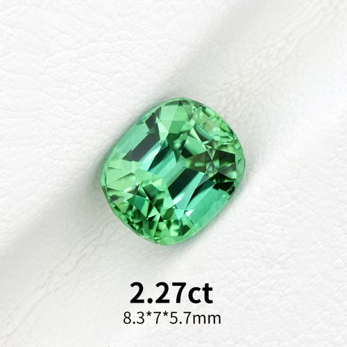2.27ct天然蓝绿碧玺裸石阿富汗薄荷绿碧玺枕形精切全反火戒面宝石