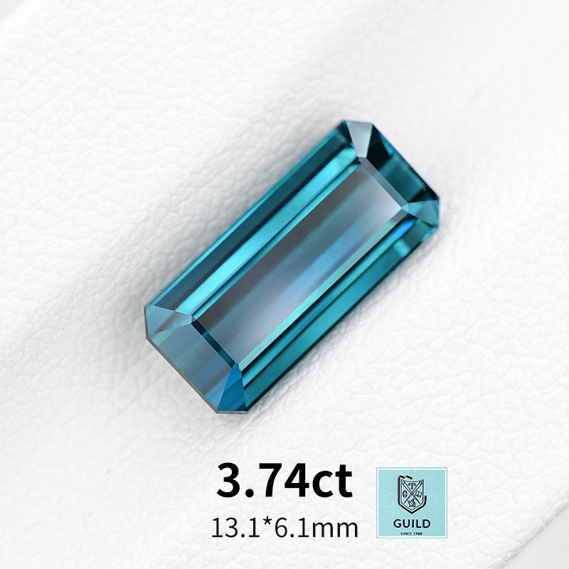 3.74ct天然蓝碧玺裸石indigo长方形戒面全净蓝色宝石珠宝镶嵌定制