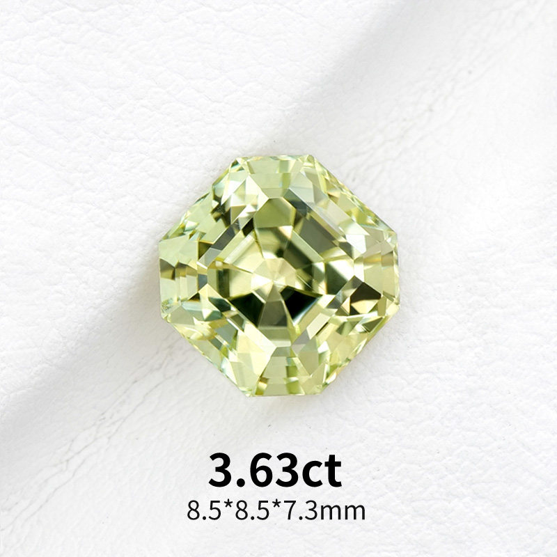 3.63ct天然黄碧玺阿斯切戒面黄碧玺裸石金丝雀黄碧玺正方形宝石