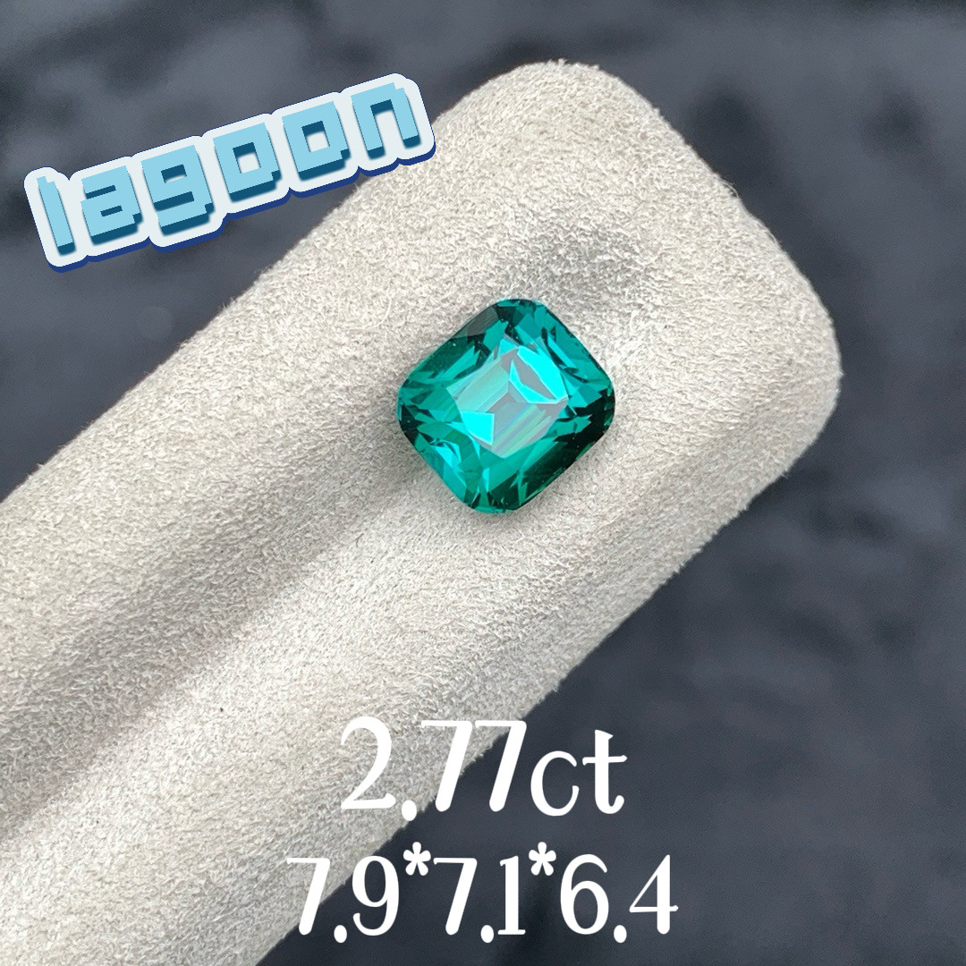2.77ct阿富汗天然lagoon拉贡碧玺裸石戒面枕形蓝绿色宝石珠宝定制