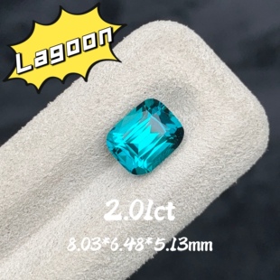 2.01ct天然lagoon碧玺裸石阿富汗蓝绿碧玺枕形戒面宝石珠宝定制