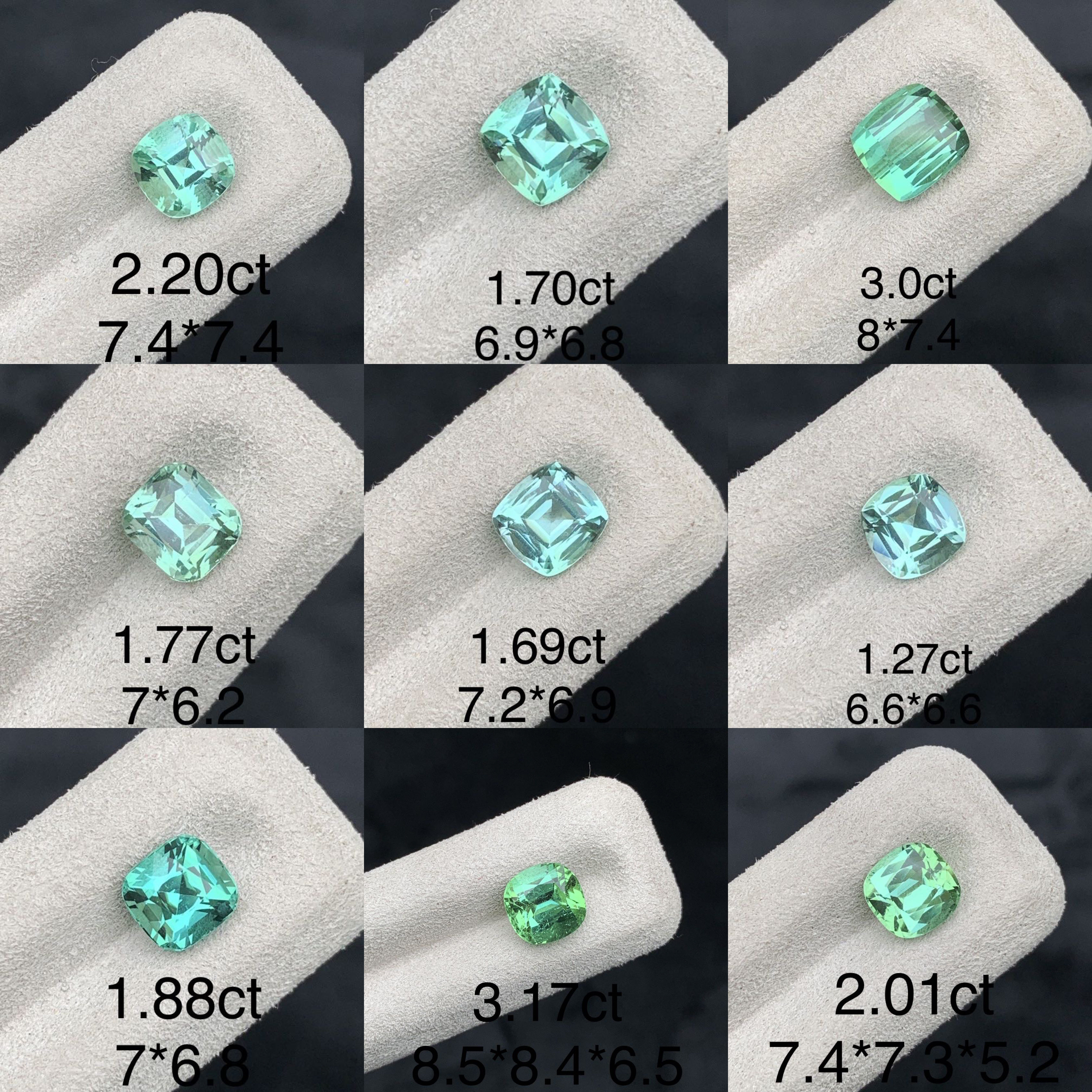 阿富汗产地天然绿碧玺裸石精切戒面枕形/长方枕全净宝石珠宝镶嵌