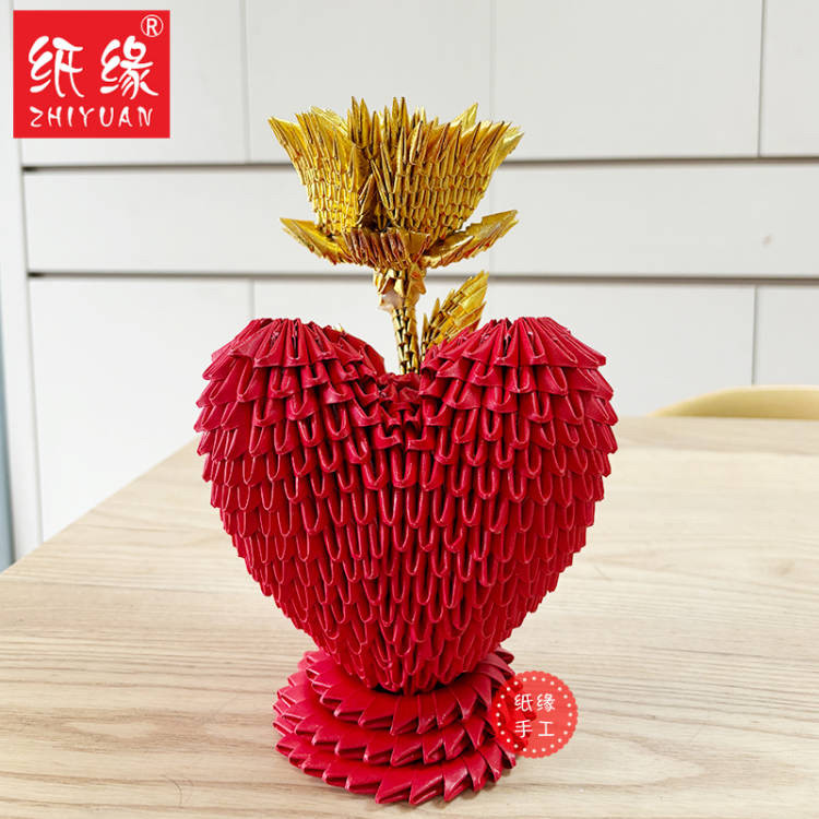 手工玫瑰表白爱心手工三角插折纸花卉七夕礼物玲珑心材料包手工纸