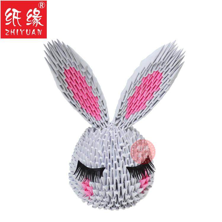 纸缘三角插咪兔头diy折纸手工制作材料包学生益智可爱兔头材料