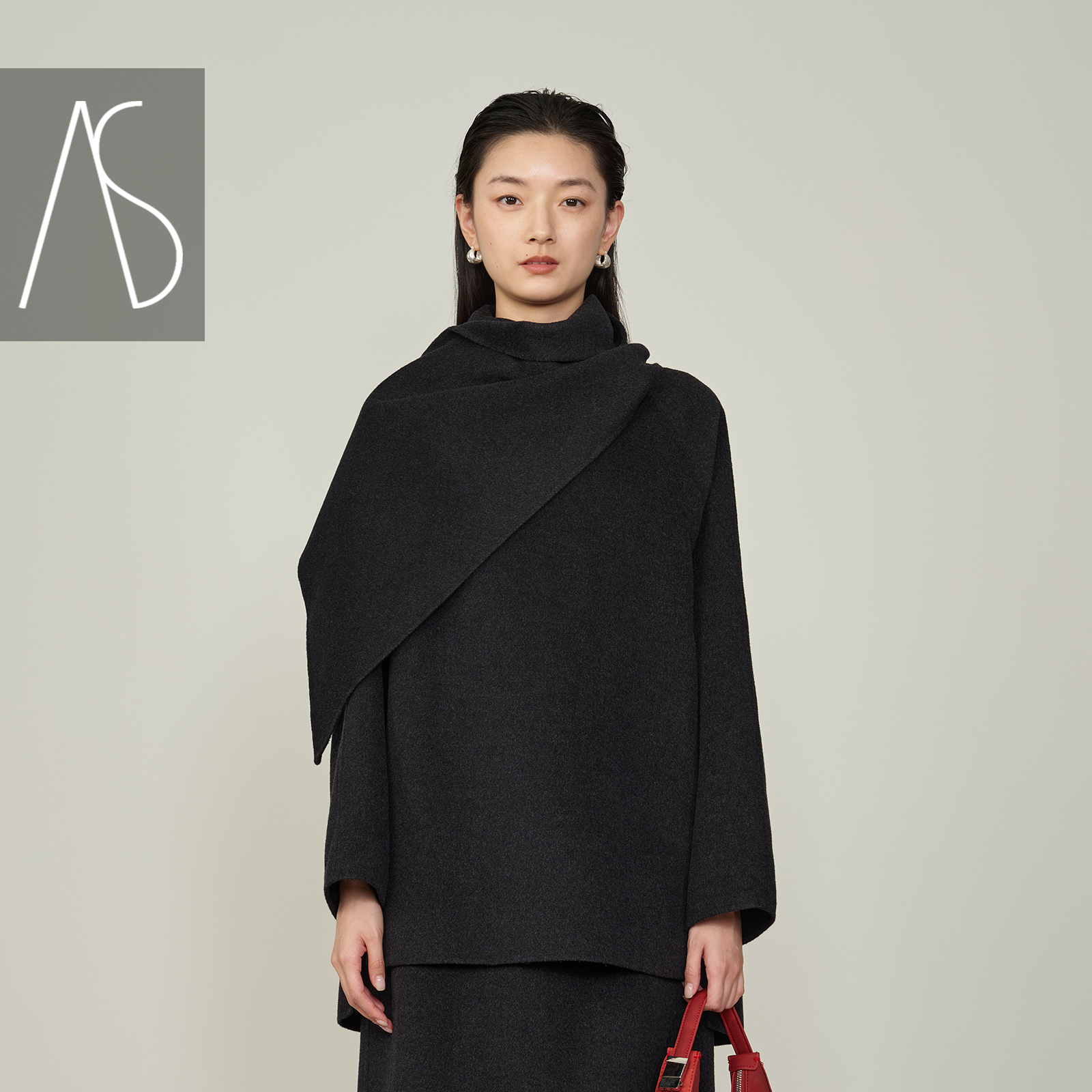 AS双面呢大衣衬衫式宽松廓形中长