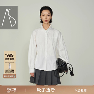 收腰简约立体袖 新款 型气质翻领宽松显瘦百搭上衣 女25冬季 AS衬衫