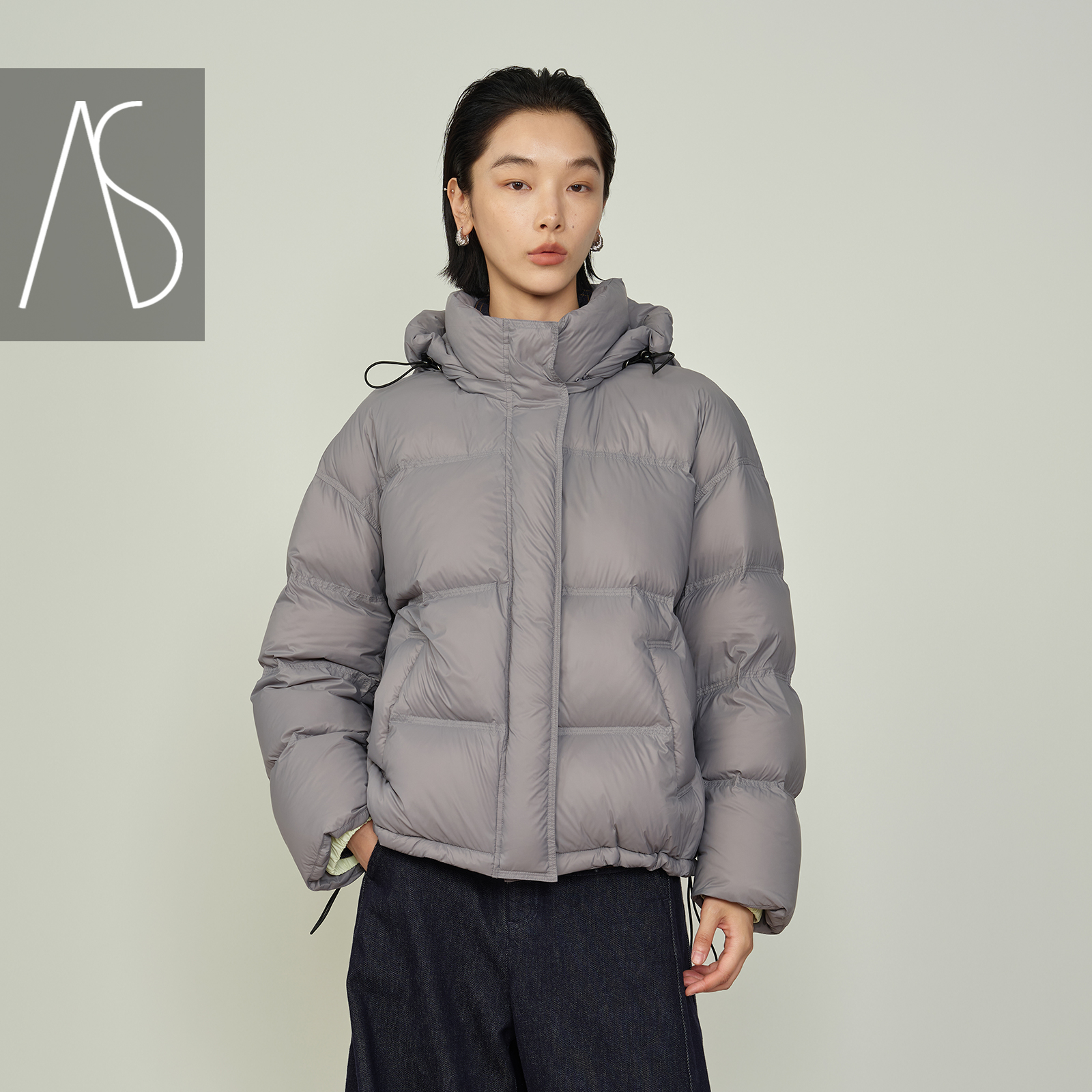 AS新款连帽可拆短款羽绒服防风