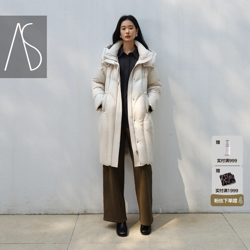 AS中长款连帽通勤简约羽绒服