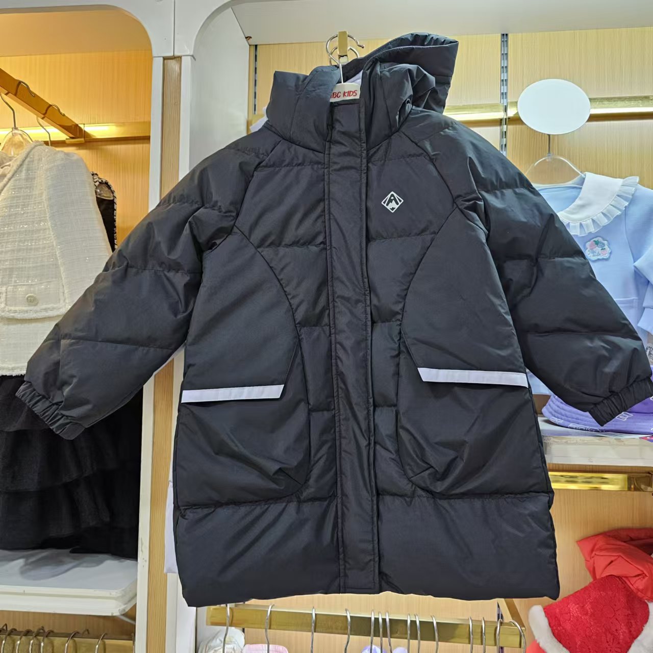 正品abckids童装2024冬季女童中长款厚保暖羽绒服外套F451309190