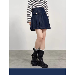 诗家百褶短裙2026春新款 牛仔半身裙女百搭3G3140211 商场同款