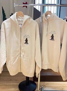 Brandy baby秋新款美式复古休闲小熊刺绣卫衣宽松慵懒风连帽外套