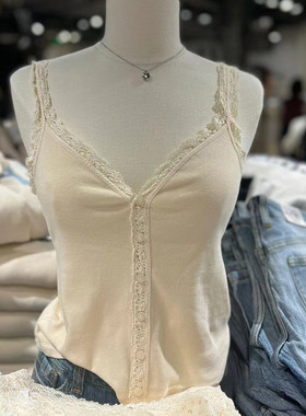 Brandy Baby纯欲风美式蕾丝边排扣吊带上衣bm设计感内搭打底背心