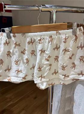 Brandy baby 新款松紧腰小鹿印花短裤女甜美睡裤居家裤休闲热裤子