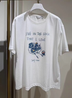 伊家商场同款2026春夏休闲风圆领白色短袖T恤女宽松百搭1H4100201