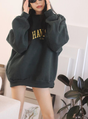 Brandy Baby美式复古肯豆同款字母刺绣卫衣女bm宽松复古圆领上衣