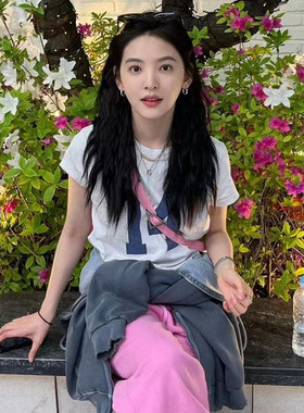 Brandy Baby章若楠明星同款数字14印花宽松短袖上衣女复古短袖潮