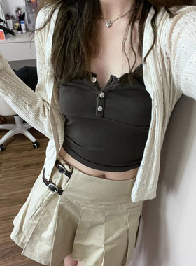 Brandy Baby复古美式复古工装风纯色皮扣裙设计感半裙通勤半身裙