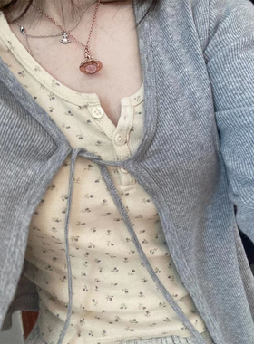 Brandy Baby纯欲风V领系带绑带螺纹上衣针织开衫防晒外套叠穿T恤