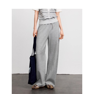 商场同款麦家26新款灰色阔腿卫裤女抽绳腰头裤休闲长裤4H2251311